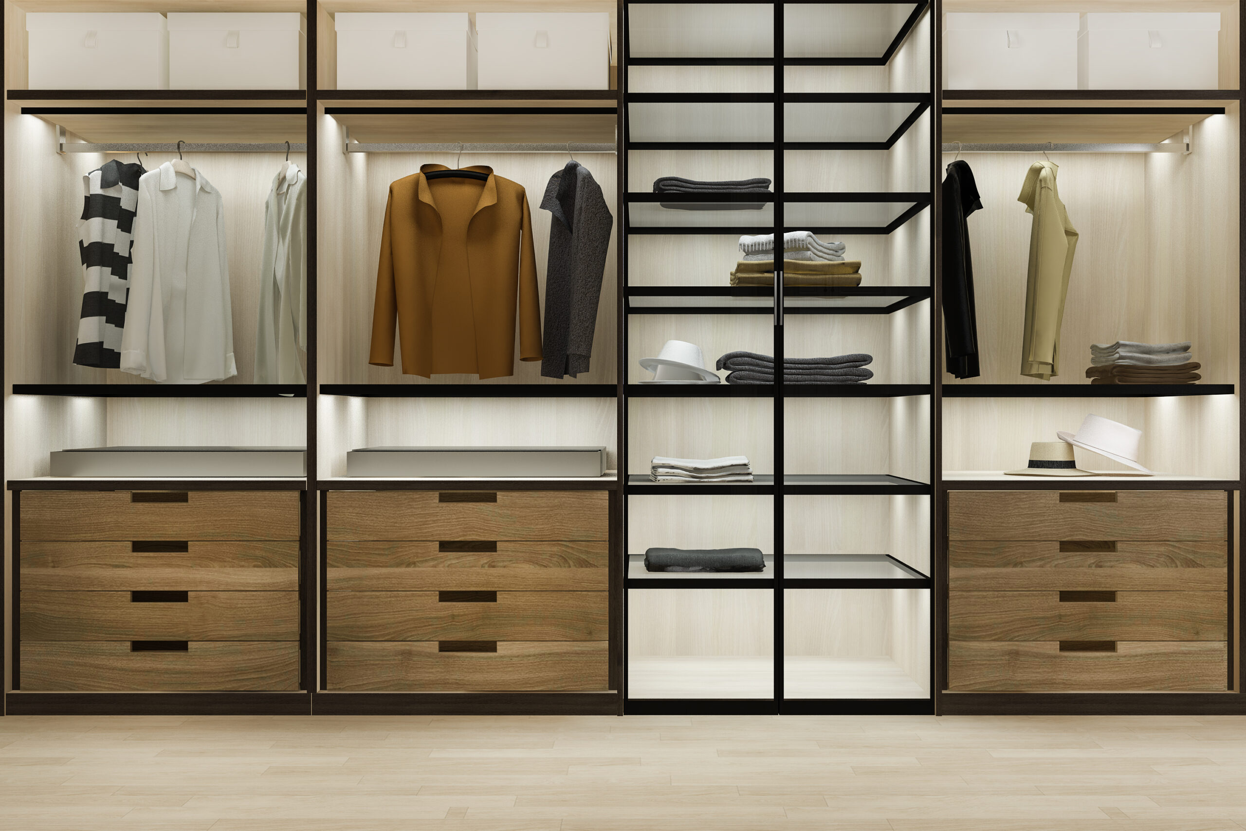 sharing wardrobe space, neat, clean, home