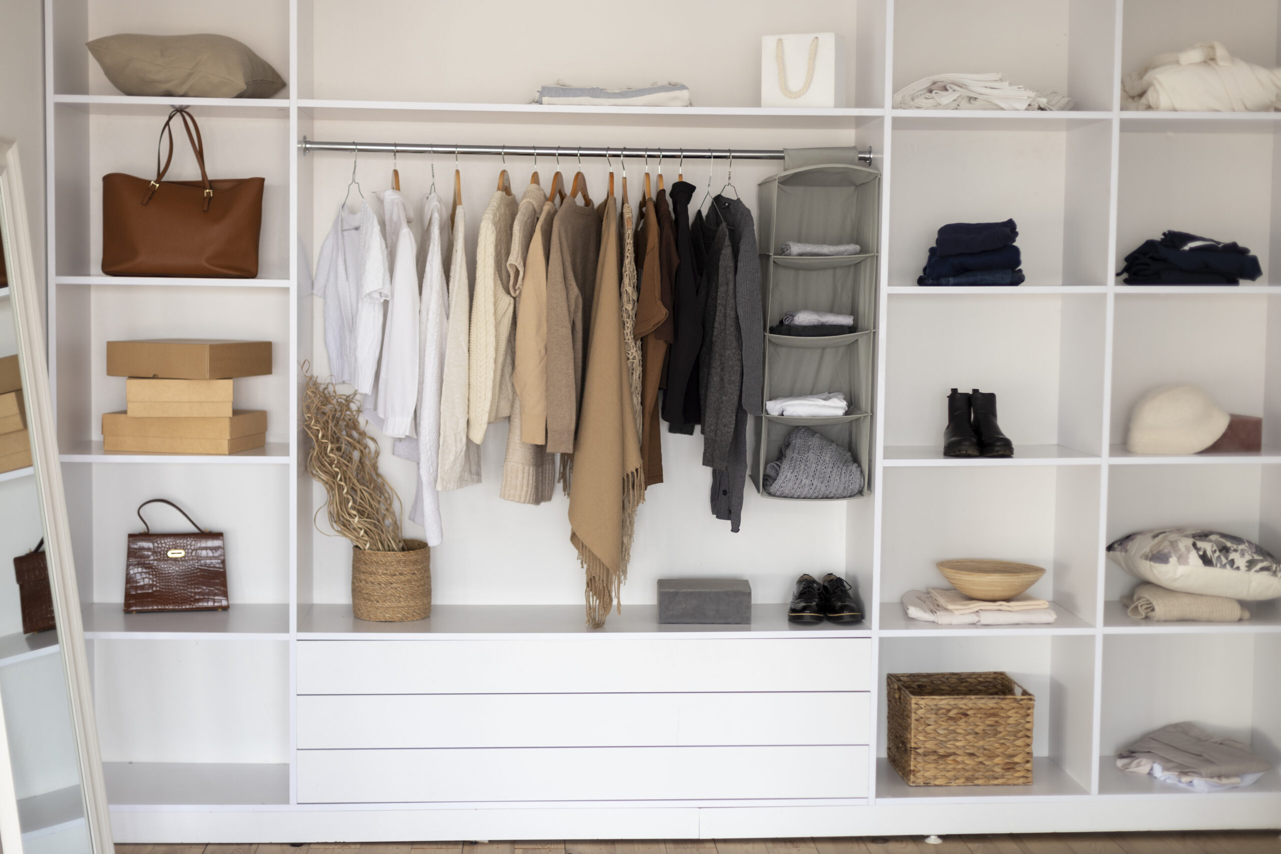 sharing wardrobe space, neat, clean, home